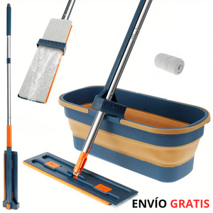 Mopa Plana SpinClean Auto - Exprimible + Balde Plegable + 1 Repuesto de Regalo (copia)