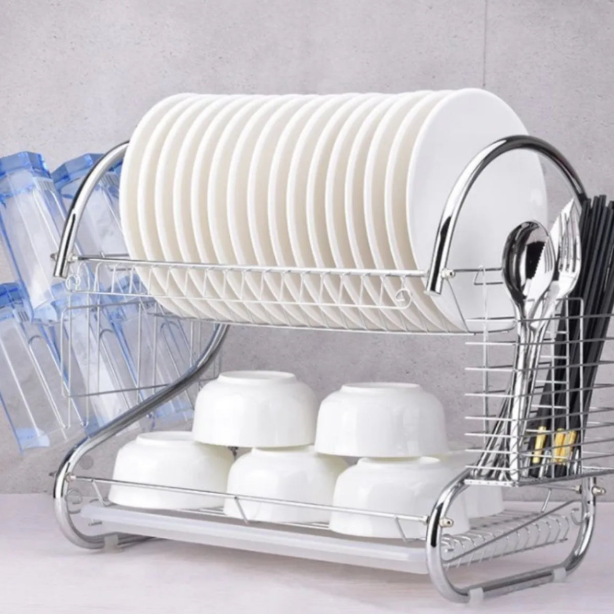 Escurridor De Platos 2 Niveles de Acero Inoxidable Cromado - Imagen 2