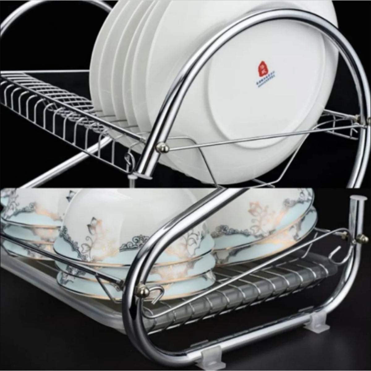 Escurridor De Platos 2 Niveles de Acero Inoxidable Cromado - Imagen 3