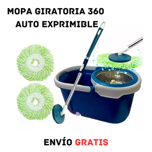 Mopa Giratoria AutoExprimible 360Doble Cubo + 1 Repuesto de Regalo + ENVIO GRATIS