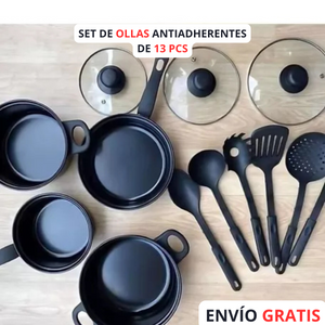Set de Ollas Antiadherentes de 13 Pcs  (Incluye Utensidios de Cocina)