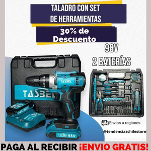 Taladro Inalambrico 98 + 2 Baterias + Set De Herramientas
