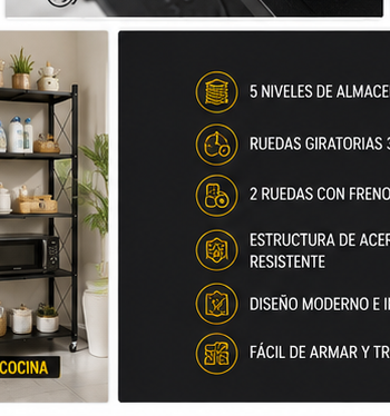 Estantería Metálica Organizadora de 5 Niveles con Ruedas - Imagen 7