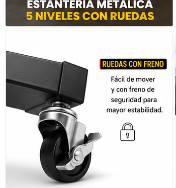 Estantería Metálica Organizadora de 5 Niveles con Ruedas - Imagen 6