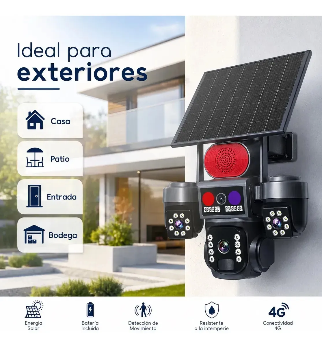 Cámara de Seguridad PTZ Triple Lente Solar 4G, con Audio Bidireccional y Visión Nocturna para Exterior Envio Gratis - Imagen 3
