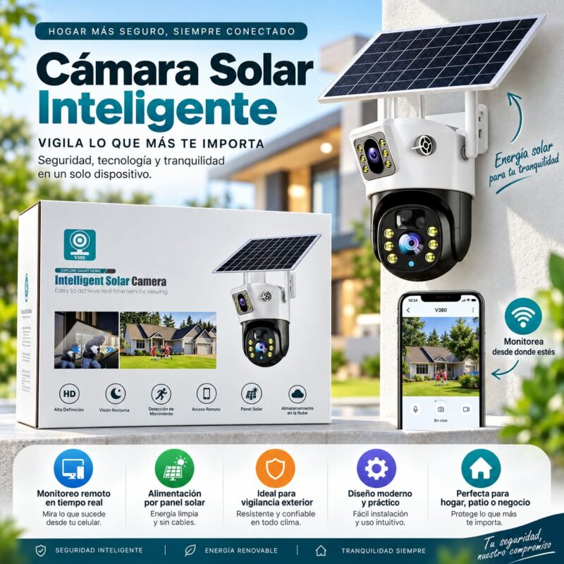 Cámara Solar 360° Exterior Wifi Inalámbrica Doble Lente 4mp Envio Gratis