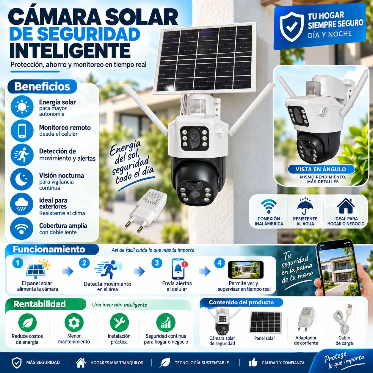 Cámara Solar 360° Exterior Wifi Inalámbrica Doble Lente 4mp Envio Gratis en la RM - Imagen 4