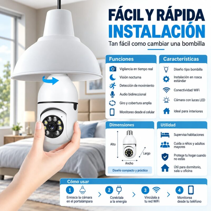 Cámara Foco WiFi 360° (Tipo Ampolleta E27) Envio Gratis