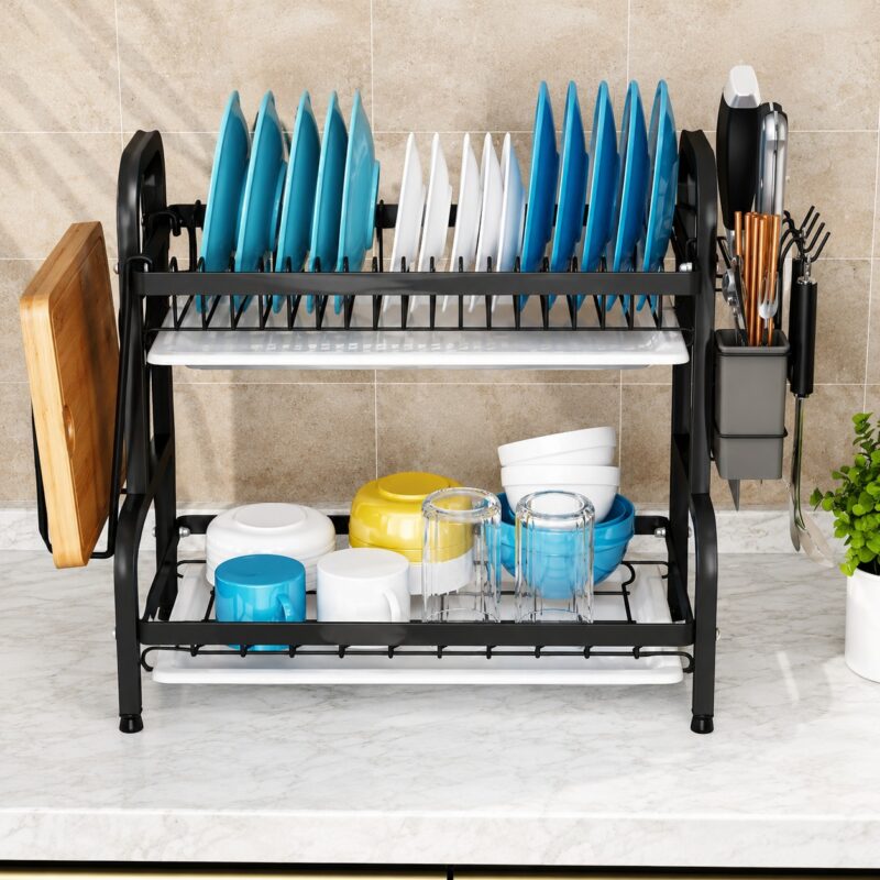 Rack Escurridor De Loza 2 Niveles Negro Envio Gratis