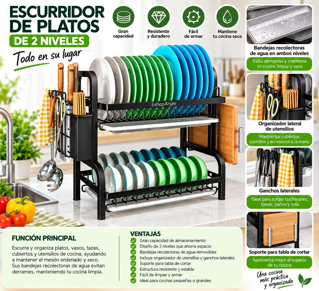 Rack Escurridor De Loza 2 Niveles Negro Envio Gratis en la RM - Imagen 3