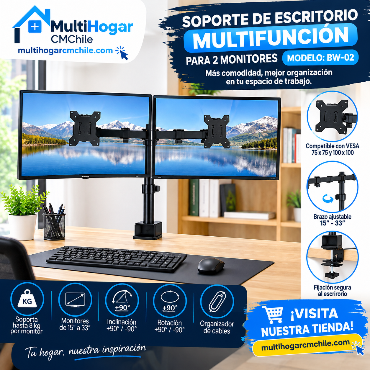 Soporte de Escritorio para 2 Monitores BW-02 Envio Gratis en la RM - Imagen 3