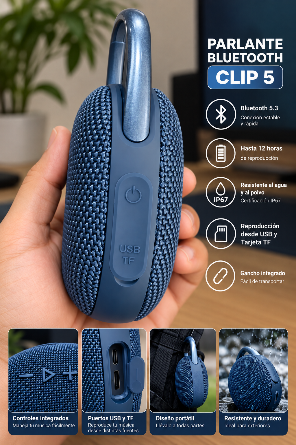 Parlante Bluetooth portátil Clip 5 Envio Gratis el la RM - Imagen 3