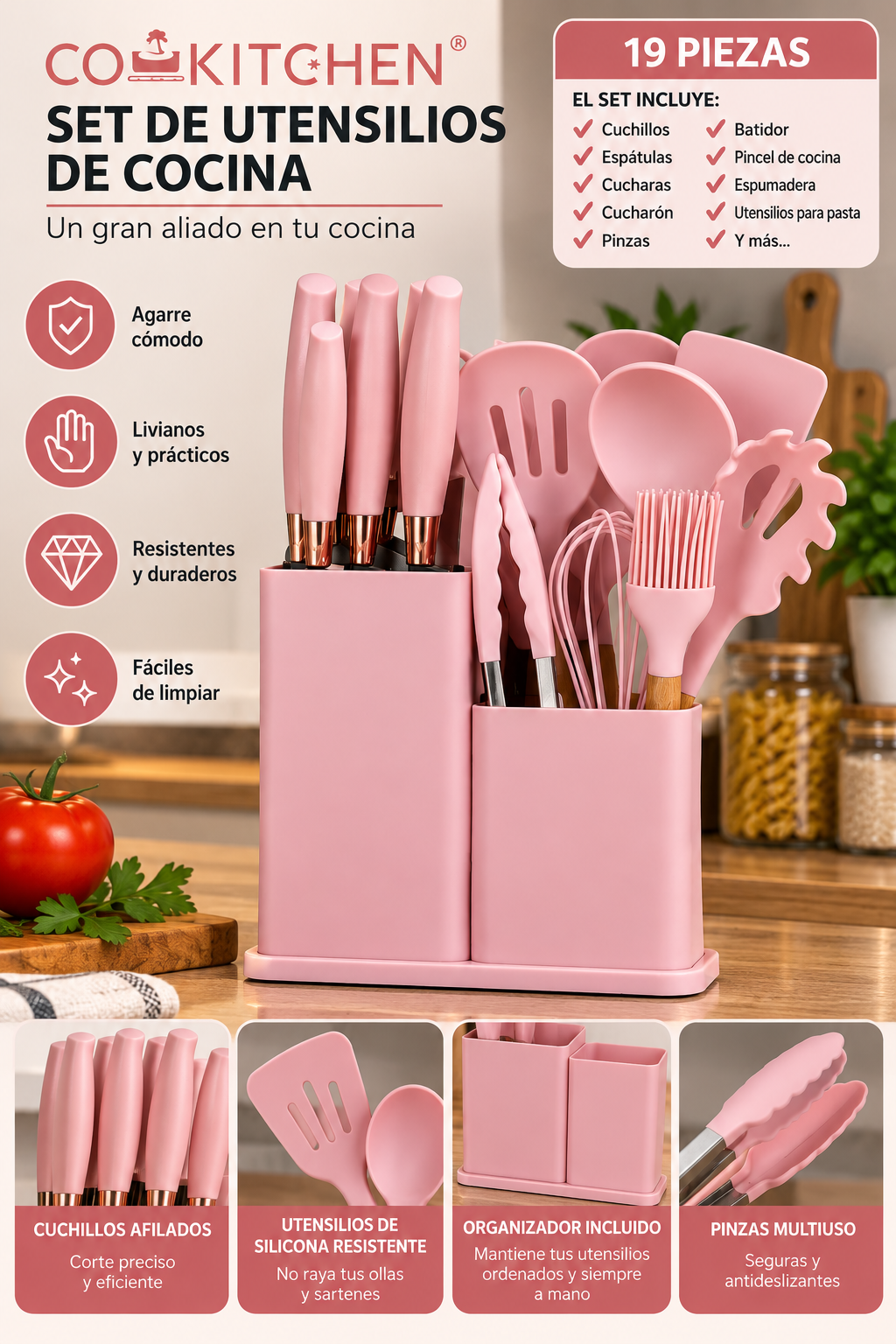 Set de utensilios de cocina COOKITCHEN – 19 piezas Envio Gratis en la RM - Imagen 3
