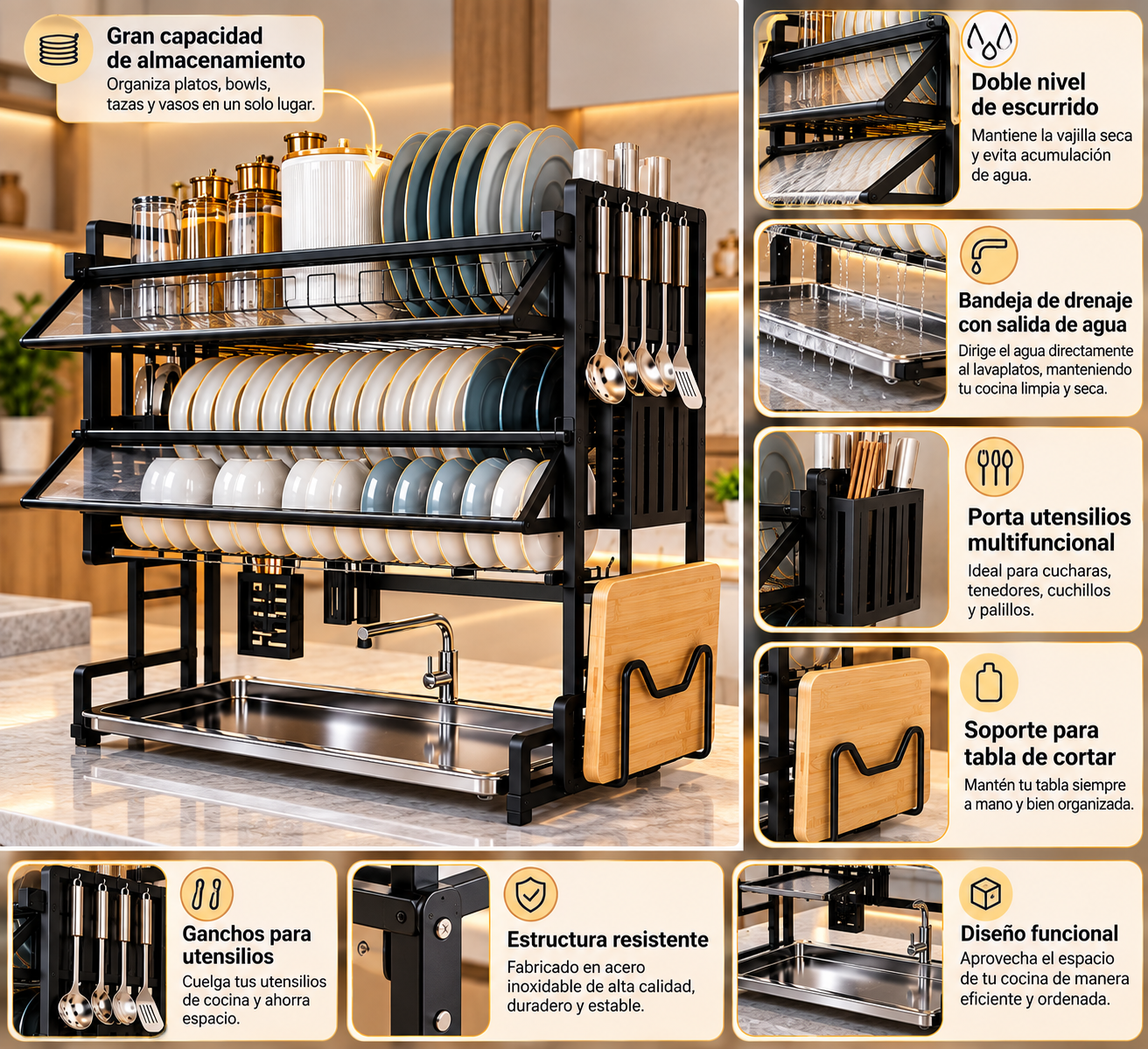 Escurridor de platos multifuncional de acero inoxidable Envio Gratis en la RM - Imagen 2