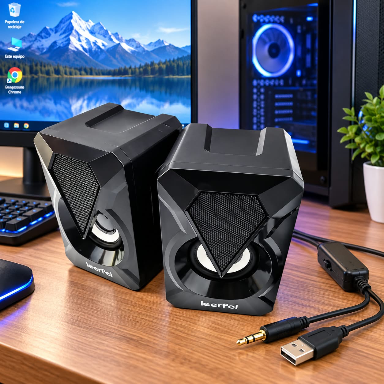 Parlante PC Gamer Luces Plug 3.5mm USB Leerfei YST-1047 Envio Gratis
